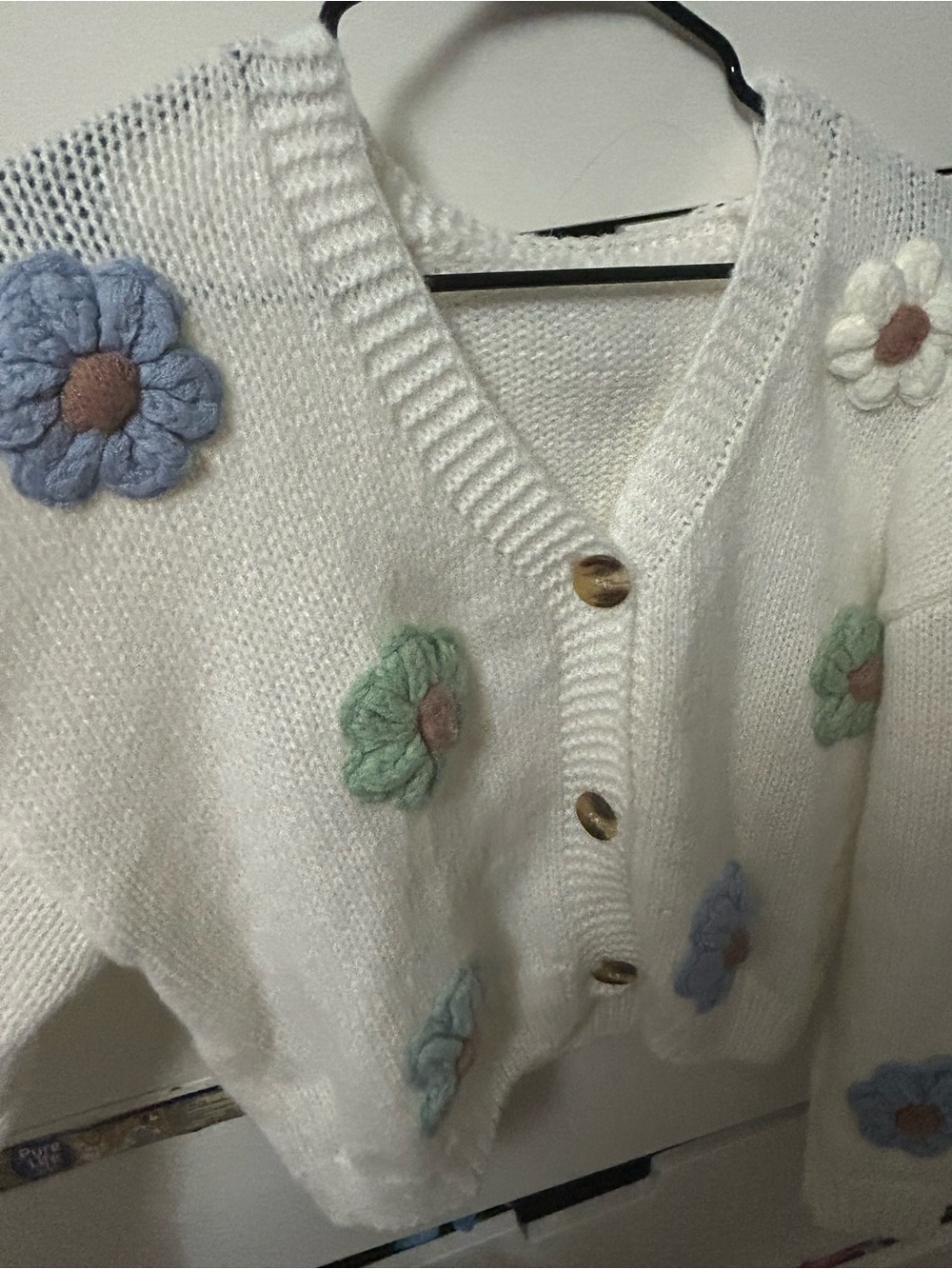 Cider Cream Knit Cardigan with Pastel Floral Appliqués - Picture 3 of 3